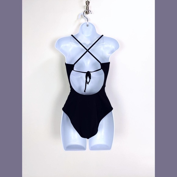 Becca Size M Womens Double Tie Front One-Piece Swimsuit In Black - Picture 5 of 7